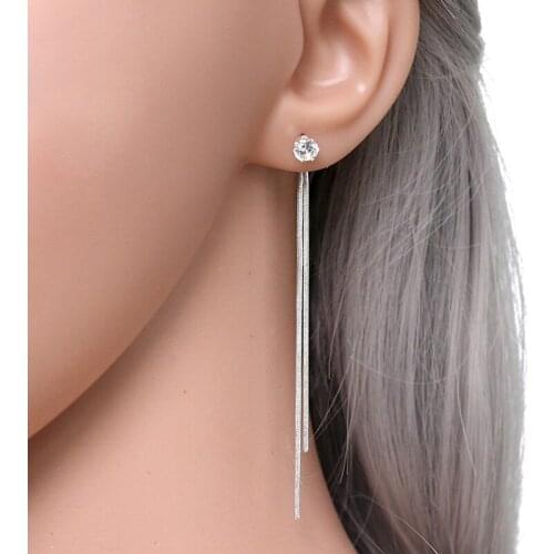 Earrings Jewelry New Fashion Silver Plated Dangle Hanging Gem Stone Rhinestone Long Drop Earrings For Women Jewelry brincos