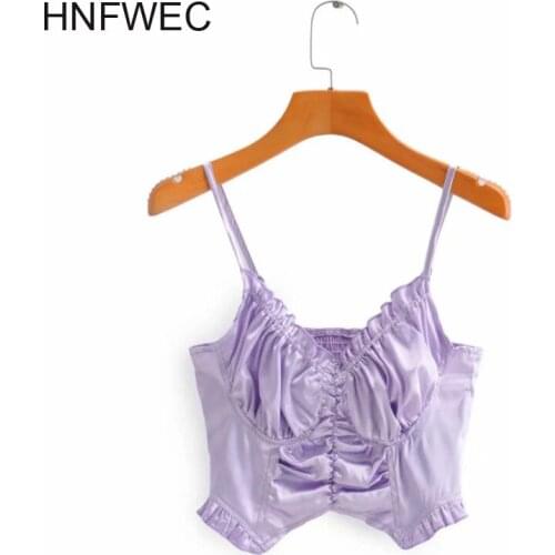 2020 New Summer Fashion Sexy Pleated V Neck Patchwork Irregular Suspender Sweet Potato Purple Slim Vest Top Women T376