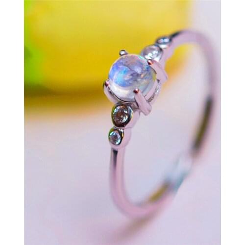 Boho Female Small Round Natural Moonstone Ring 100% Real 925 Sterling Silver Adjustable Ring Love Engagement Rings For Women