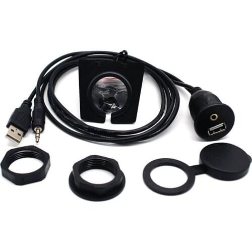 1M Car Dashboard Moto Flush Mount Panel USB 2.0 3.5mm M/F AUX Lead Extension Cable Car Styling Dashboard for Motocycle 3FT
