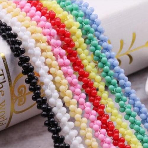 10Yards Pink Beading Trims Beaded Ribbon For Sewing Curtain Hair Clothing Accessories Colored Plastic Beads Wraping Woven Lace