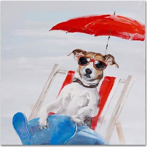 100%-Handmad Palette Knife Oil Painting Knife Cute Beach Animal Dog Oil Painting On Canvas Wall Art Decoration for room wall art