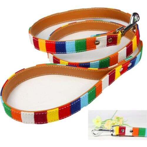 120cm Dog Pet Lead Leash for Dogs Cats Rainbow Walk Dog Leash Selectable Size Outdoor Security Training Dog Harness leash rope