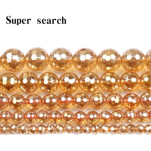 15" Strand Natural Stone Beads Faceted yellowClear Quartz Crystals Round Loose Beads For Jewelry Making Bracelet Neck 4-12mm