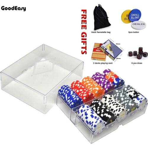 200pcs Texas ABS Gold Poker Chips Sets Dealer Buttons Playing Cards Dices Flannelette Bag Casino Poker Metal Coins Set
