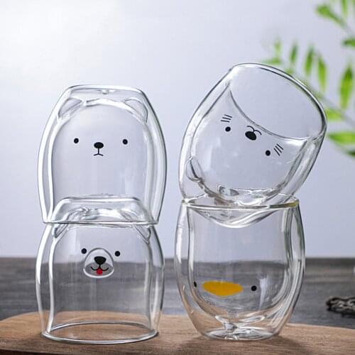 2021 Lovely Panda Bear Innovative Beer Glasses Heat-resistant Double Wall Coffee Cup Morning Milk Glass Juice Glass