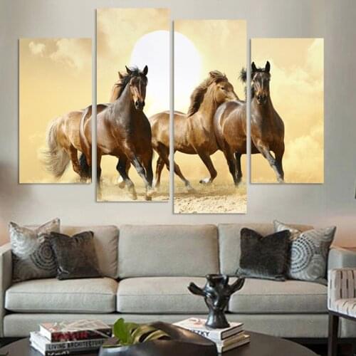 4 Panel Modern Horse Canvas Painting Art Pictures Paintings Cuadros Decoration Newly Designed Home Wall Decoration