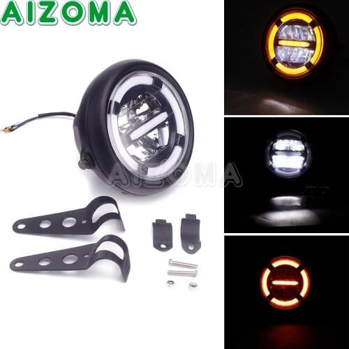 7 Inch Retro Motorcycle LED Headlight Head Lamp DRL High Low Beam W/ Bracket For Harley Chopper Custom Honda Touring Cafe Racer