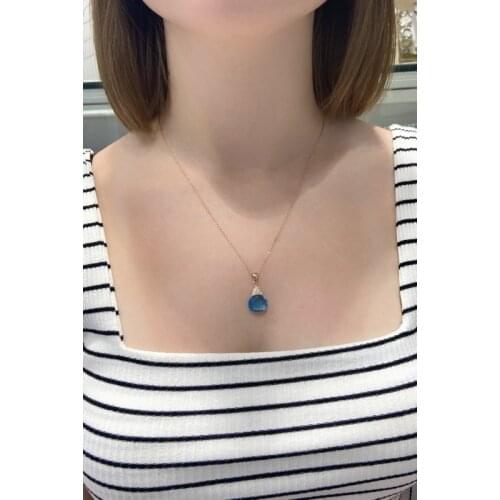 Aquamarine Stone Fancy Model Top Quality 925 Silver Necklace