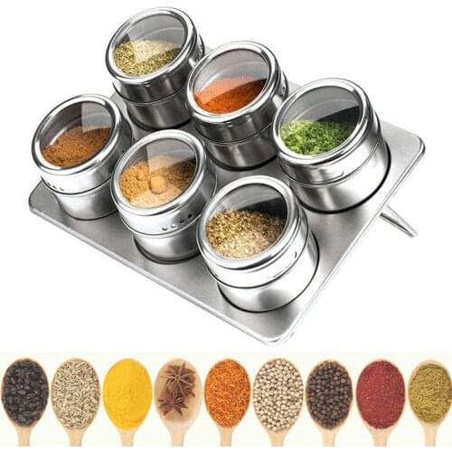 Magnetic Spice Jar with Spice Holder Stainless Steel Spice Jar Spice Storage Tank Canned Pepper Sauce Jar Shake Flask 6 Pack
