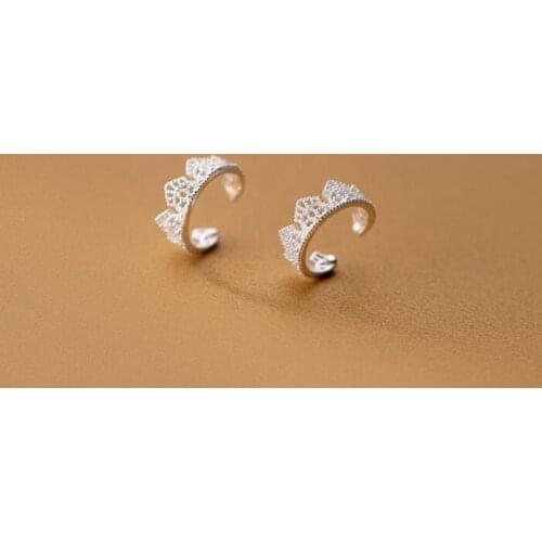 NO pierced) Real. 925 Sterling Silver Lace Crown Clip On Cuff Earrings C-G2002