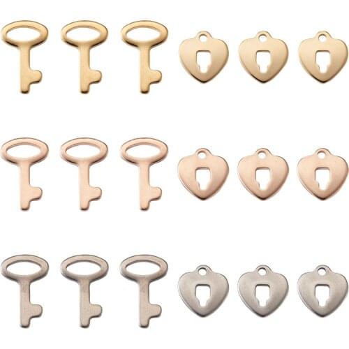 120Pcs Tiny Heart Key & Lock Stainless Steel Charms 3 Colors Little Love Dangle Beads Pendants for DIY Jewelry Making