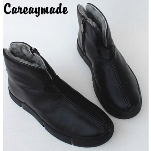 Careaymade-Winter top leather boots,high sheepskin leather fur lining cotton boots, skid-proof and warm snowboots, mens shoes