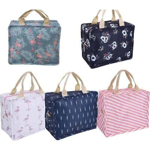 Flamingo Flower Printed Handheld Insulation Pack Lunch Bag Student Dinner Storage Bag Picnic Foil Food Warm Bag