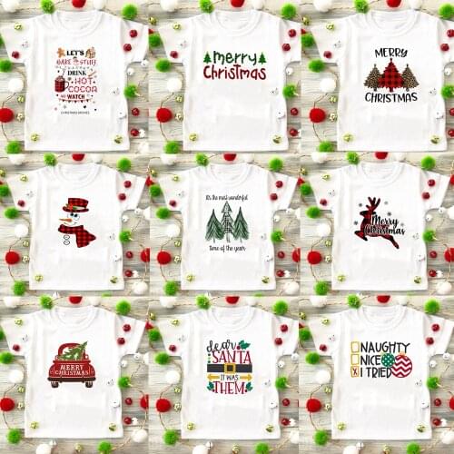Kids Girls Boys Funny Christmas T-shirts Clothes Baby Chrismas T Shirt Children Clothing Tops T-shirt White Tees Fast Shipping