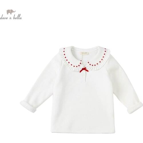 DKY20474 dave bella winter 5Y-13Y kids girls clothes children fashion letter solid T-shirt girls high quality fashion tees