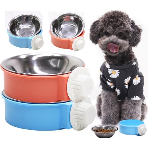 Stainless double dog food and water hanging bowlWater Bowl Removable Hanging Cage Bowl For Pet Dog Crate Food Bowl