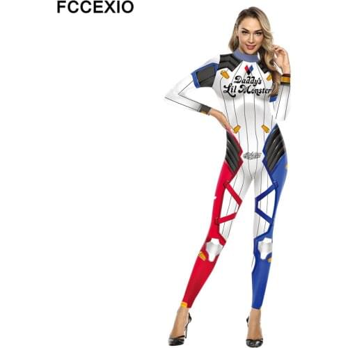 FCCEXIO The Party Series New Fashion 3D Print Jumpsuit Plus Size Long Sleeve Sexy Women Skinny Elastic Fashion Bodysuits