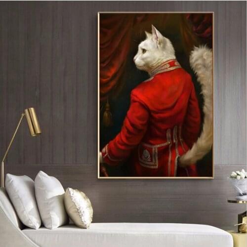 Vintage Poster Wall Art Abstract Gentleman Cat Oil Painting Retro Nostalgia Animal Print Canvas Picture for Kids Room Decoration