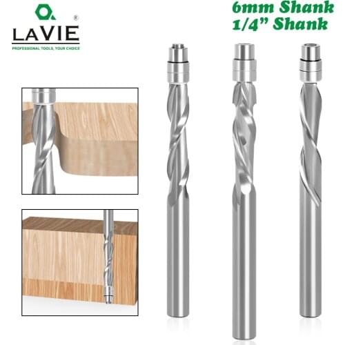 LA VIE 1 PC 6mm 6.35mm shank Solid Carbide Bearing Guided Two Flute Flush Trim Router Bits Woodworking milling cutters end mill