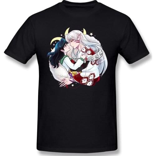 Under The Moons T Shirt White Inuyasha Kagome Sesshoumaru Anime Printed Tshirt Summer Large TShirt tees