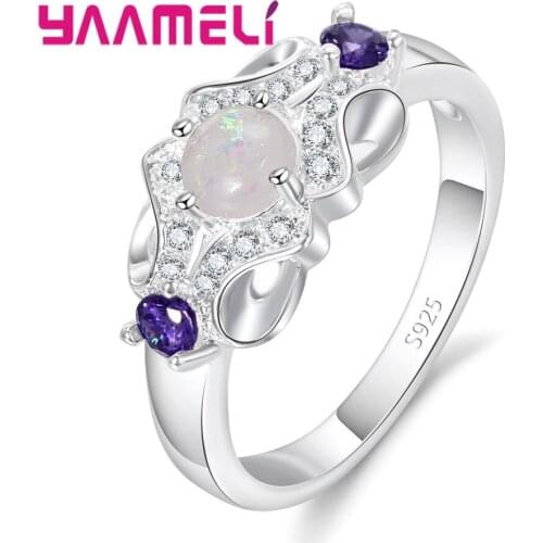 Cute Sweet Romantic Style Hollow Dotted Purple Mysterious Cool Charming Crystal Stone 925 Sterling Silver Ring
