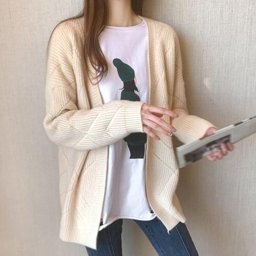Candy Color Knitted Cardigan Long Sleeve Autumn Winter Women Sweaters Loose Knit Sweater Coat Pocket Casual Jumper Top