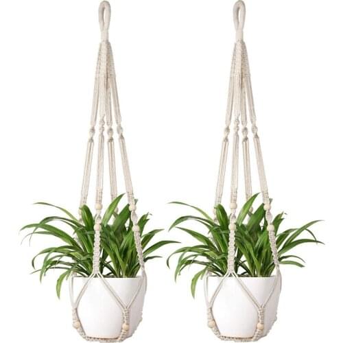 Macrame Plant Hangers 2Pcs Indoor Hanging Planter Basket Flowe Pot Holder Cotton Rope With Beads No Tassels, 35 Inch