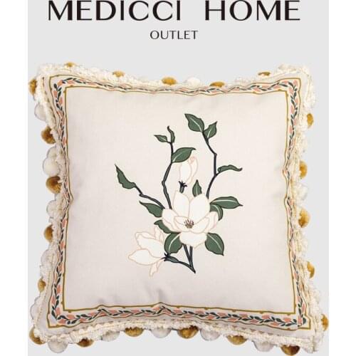 Medicci Home Cushion Cover Elegant Flower Double Sided Print New Living Series Cream White Throw Pillow Case Eastern Home Decor