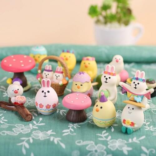 Kawaii Easter Eggs Rabbit Bird Mascot Animal Figurine Modern Miniature Resin Decorations Sculpture Home Crafts Ornaments Gift