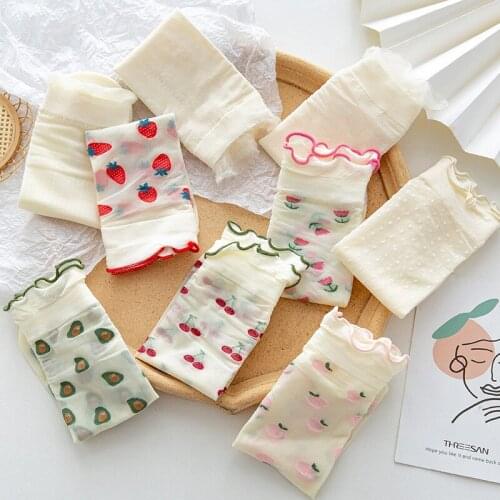 Fashion Socks Womens New Summer Short Lace Ultra-thin Tulle Elastic Printed Socks Women Breathable Fresh Student Cute Thin Sock