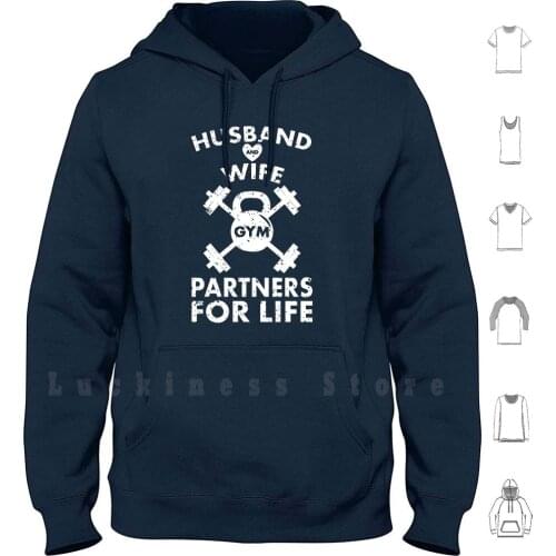 Husband And Wife Gym Partners For Life | Funny Matching Couple Gym Workout Hoodie Long Sleeve Gym Workout