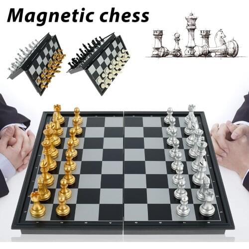 Medieval Chess Set Chessboard 32 Gold Silver Chess Pieces Folding Magnetic Board Game Chess Figure Sets Szachy Checker with Box