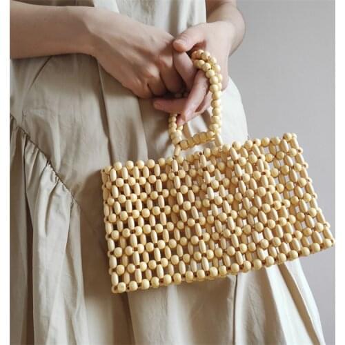 【wander lamar 】2021 fashion design simple handmade wood bead summer bag