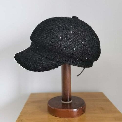 New Womens Octagonal Hat Autumn Winter Female Retro Berets Japan Sequins Decorate Shopping Travel Casual Peaked Cap