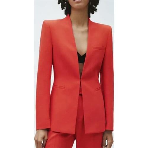 Office Lady Chic Women Suits Deep V Neck Pocket Custom Made Blazers 2 Pieces Set (Jacket+Pants) Casual Fashion Coat