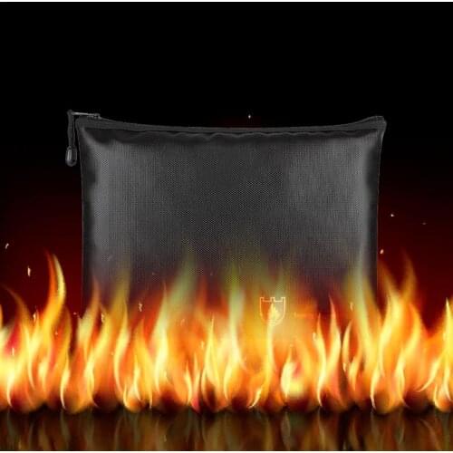 Fireproof Waterproof Office File Bag Financial Bill Fireproof Protection Bag Black Double-sided Smokeproof For Home Office