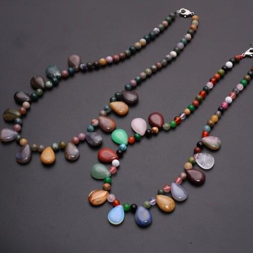 Wholesale 12pcs/lot Aquamariness Natural Stone Quartz Crystal Healing Round Beads String Teardrop Pendant Necklace Free Shipping