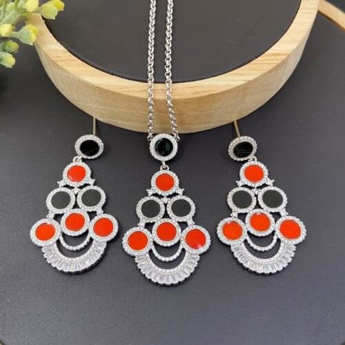 Lanyika Fashion Jewelry Set Distinctive Clown Drip Oil Micro Inlay Necklace with Earrings for Women Anniversary Party Best Gifts