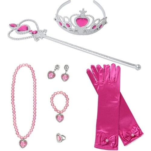 Girls Princess Accesories Jewelry For Kids Cosplay Party Headband Crown Wand Necklace Bracelet Earrings Children Set