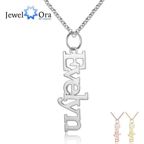 JewelOra Personalized Vertical Nameplate Necklaces for Women Customized Letter Name Pendants 925 Sterling Silver/Copper Jewelry