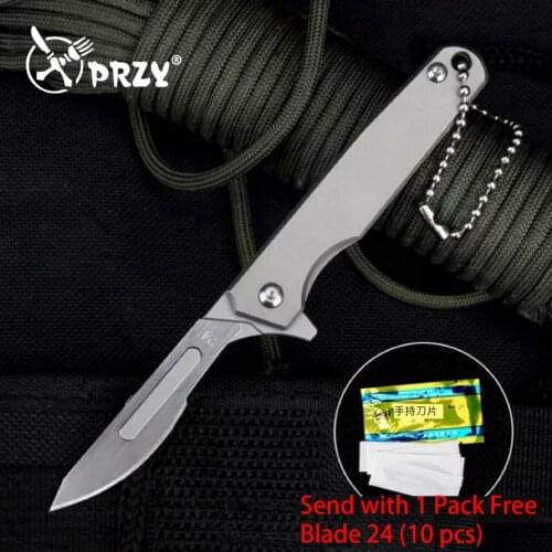 PRZY Carbon Steel Surgical Blade Knife Titanium alloy Handle Folding Knife Carving pen Knife Portable Utility knife