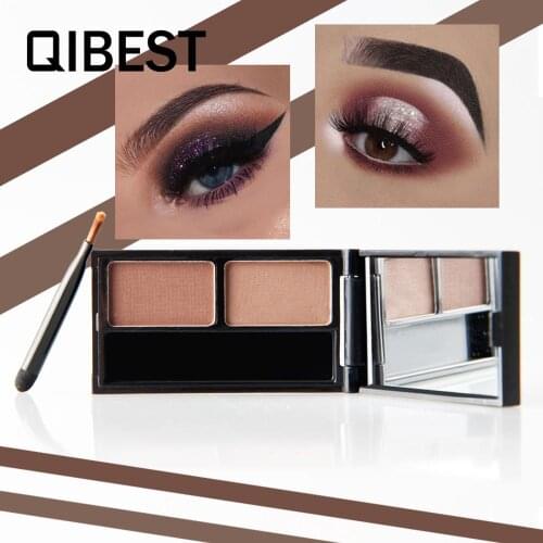 QiBest 5 Color 3D Natural 2 In 1 Eye Brow Shadow Cosmetic Long Lasting Non-Blooming Eyebrow Powder Quick Makeup Palette