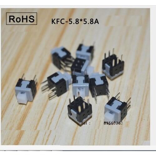 100pcs 6 Pins 30V 0.1A Self-locking Small Push Button Switch Pressure Switch Latching Switch KFC-5.8 X 5.8A CE RoHs