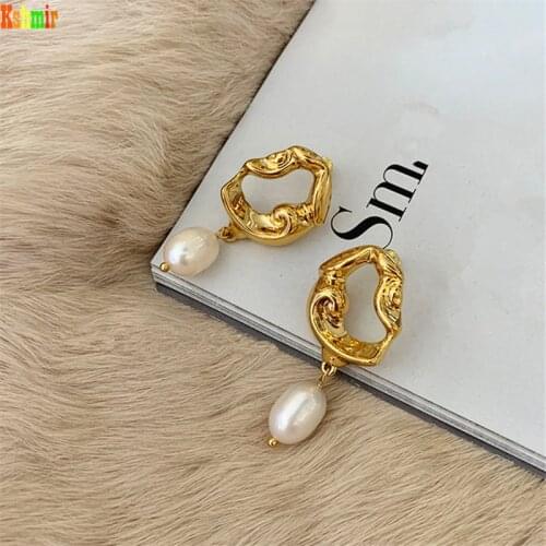 Kshmir Freshwater pearl earrings with Baroque earrings Female metallic Irregular pearl earrings metallic Baroque earrings