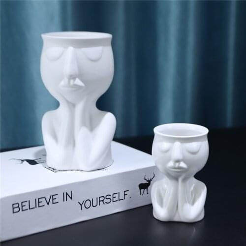 Creative Humanoid Ceramic Flower Pot Indoor Outdoor Art Portrait Sculpture Vase Succulent Planter Vase Home Garden Decor