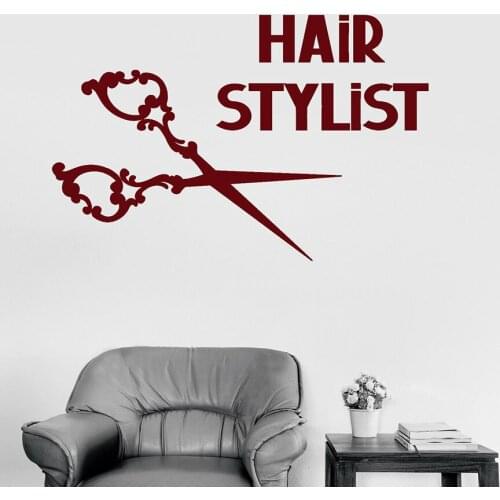 Hair Stylist Wall Decal Creative Art Scissors Vinyl Wall Sticker Barber Shop Hair Beauty Decoration Mural Hairstyle Design S1075