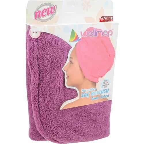 Wellmop Mikrofiber Button Hair Towel Purple