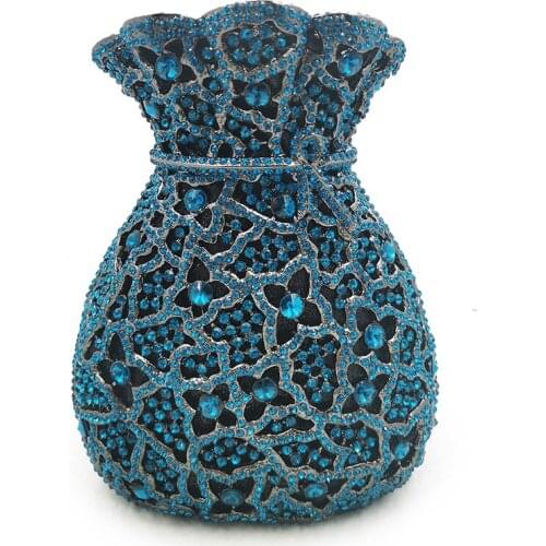XIYUAN New Arrival 12 Colors Blue Rhinestone Evening Bag Women Silver Metal Vase Shape Female Party Clutches Luxury Small Bags