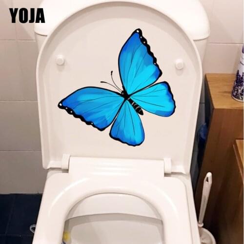 YOJA 23.3X18CM Cute Blue Butterfly Home Room Wall Sticker Creative Bathroom Decor Toilet Decal T1-2135
